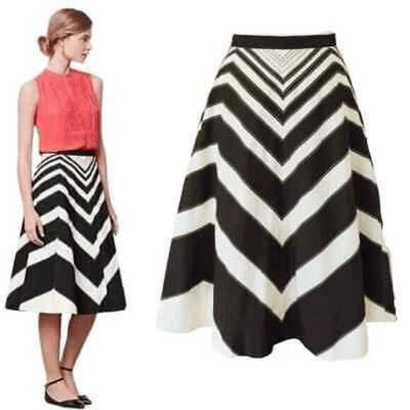 Anthropologie Meadow Rue Waverly Retro Black & White Chevron Stripe Full Skirt W - Picture 1 of 10